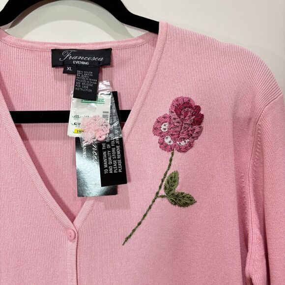 Y2K Francesca Evening Embroidered Cardigan Pink Floral sz XL Cottagecore Granny - Picture 4 of 10